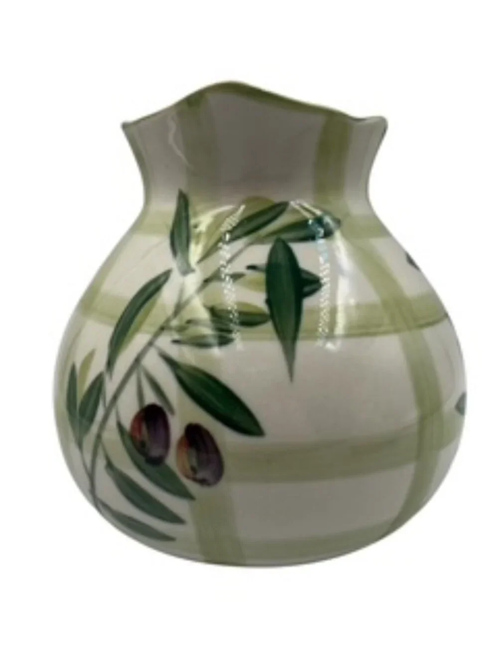 Hand Painted Italian Style Ceramic Pitchers Olive Branch Motif set of 2